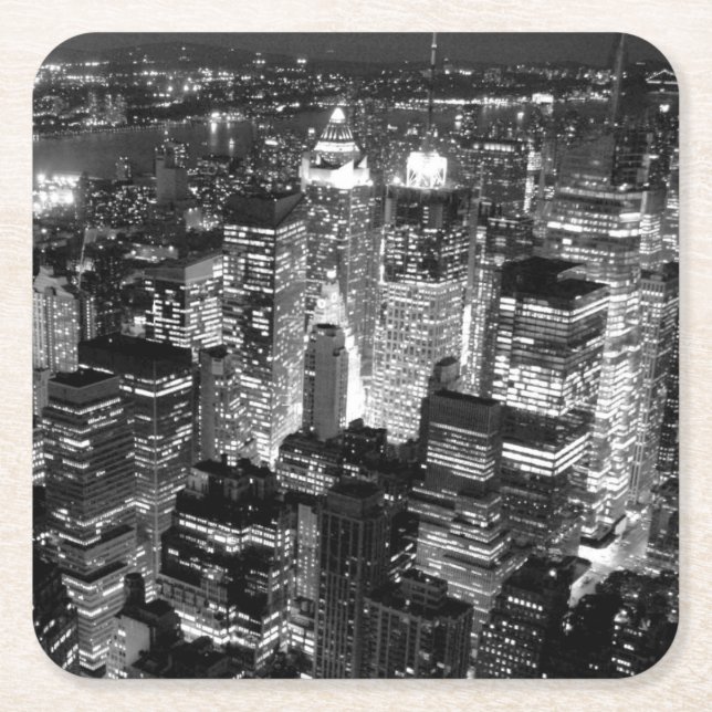 Manhattan New York City Night Black & White Rechteckiger Pappuntersetzer (Vorderseite)