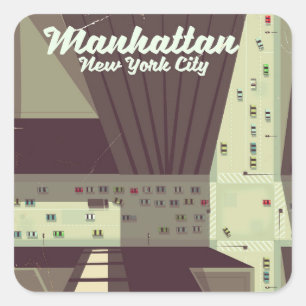 Manhattan New York City Travel Poster. Quadratischer Aufkleber