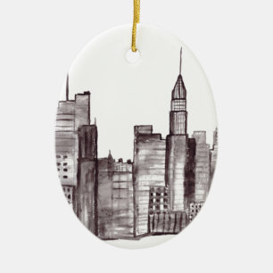 Manhattan New York City Wasserfarbe modern schwarz Keramikornament