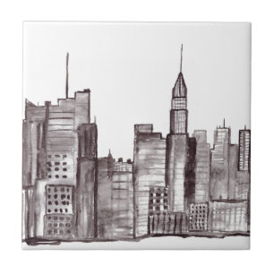 Manhattan New York City Water Color Fliese