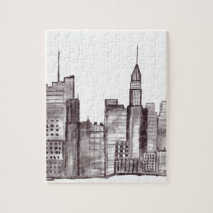 Manhattan New York City Water Color NYC schwarz Puzzle