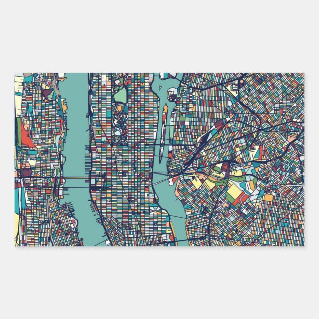 Manhattan New York Map Rechteckiger Aufkleber (Vorderseite)