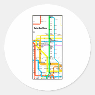 Manhattan New York Nyc U-Bahn-Karte Retro-Schiene  Runder Aufkleber