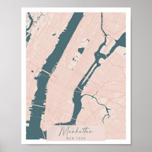 Manhattan New York Pink und Blue Niedlich Script S Poster