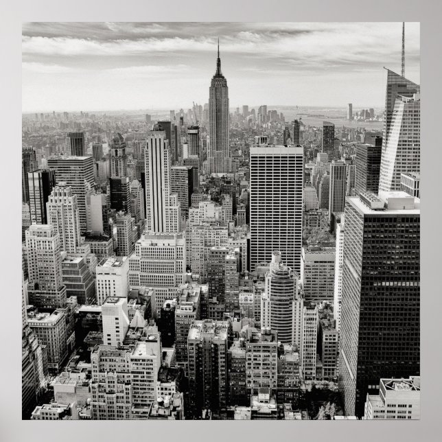 Manhattan, New York (Schwarz-Weiß-Panorama) Poster (Vorne)