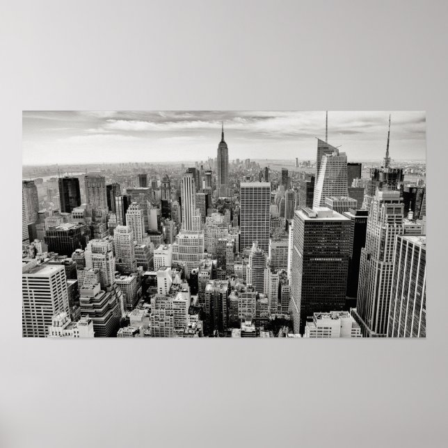 Manhattan, New York (Schwarz-Weiß-Panorama) Poster (Vorne)