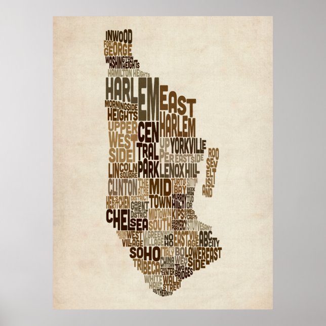Manhattan New York Typografie Textkarte Poster (Vorne)