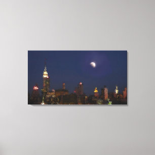 Manhattan Night Skyline Impressionistische Leinwan Leinwanddruck