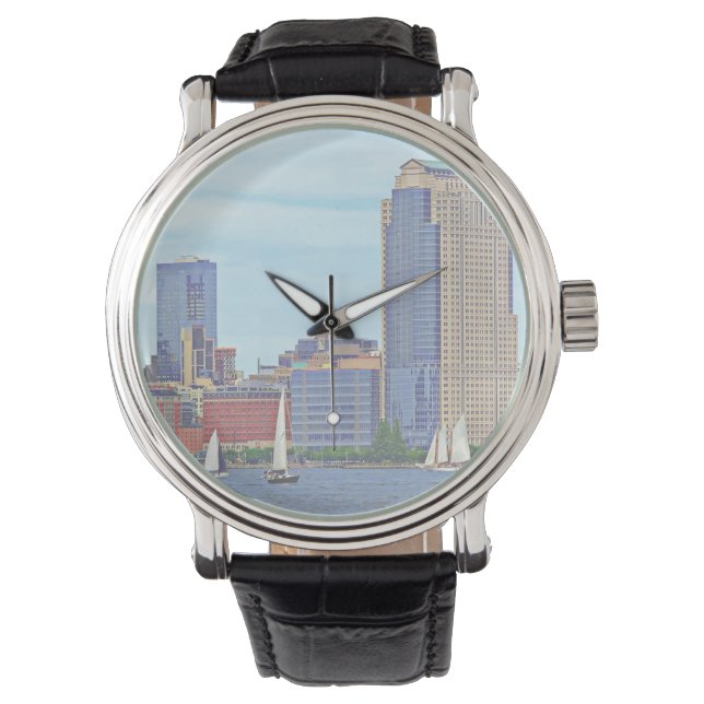 Manhattan NY - Drei Boote von Manhattan Skyline Armbanduhr (Vorderseite)
