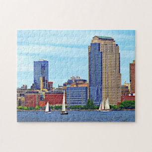 Manhattan NY - Drei Boote von Manhattan Skyline Puzzle