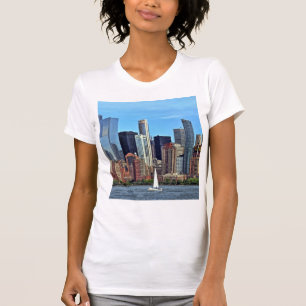 Manhattan NY - Sailboat By Manhattan Skyline T-Shirt