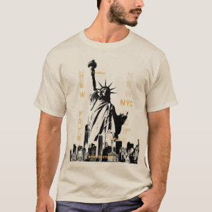 Manhattan Nyc Freiheitsstatue Herren Modern Sand T-Shirt