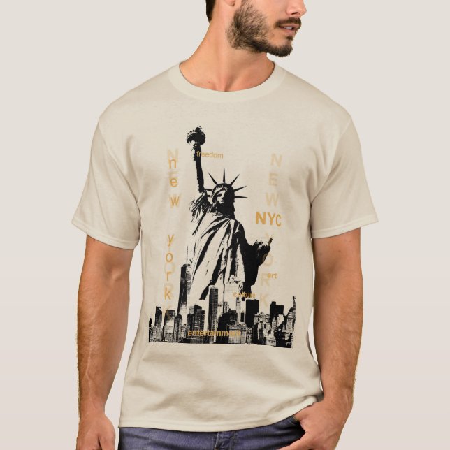 Manhattan Nyc Liberty Statue Mens Modern Sand T-Shirt (Vorderseite)