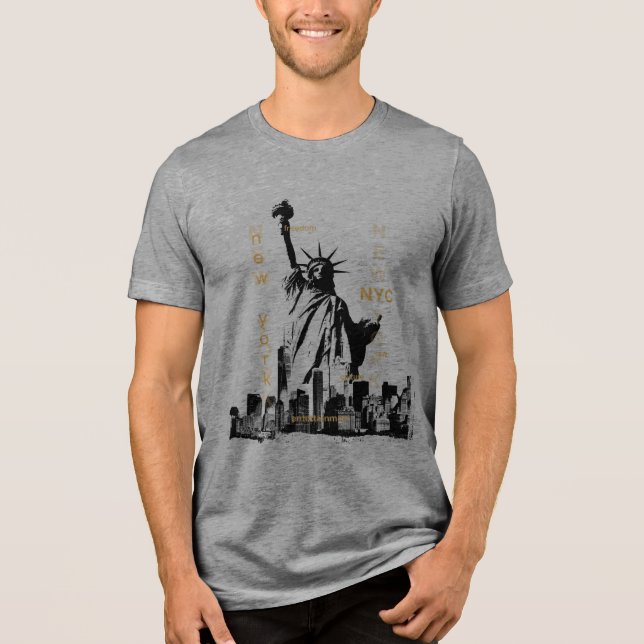 Manhattan Nyc Liberty Statue Mens Short Sleeve Tri-Blend Shirt (Vorderseite)