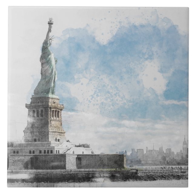 Manhattan NYC Statue of Liberty Keramik Tile Wall Fliese (Vorderseite)