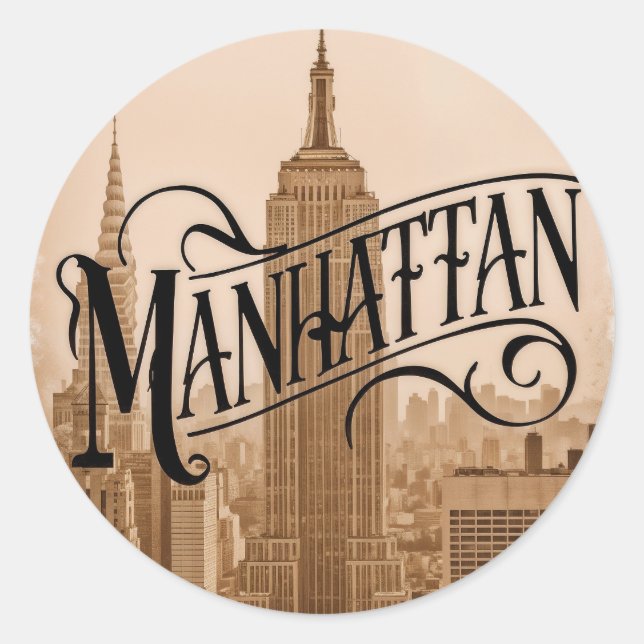Manhattan NYC Vintag Runder Aufkleber (Vorderseite)