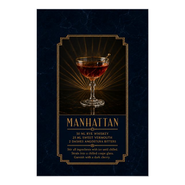 Manhattan-Rezeptposter | Bar-Kunst Poster (Vorderseite)