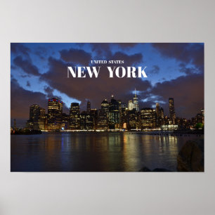 Manhattan Skyline At Night - New York Poster