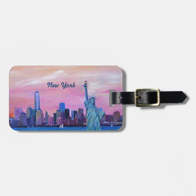 Manhattan-Skyline mit Freiheitsstatuen Gepäckanhänger (Vorderseite horizontal)