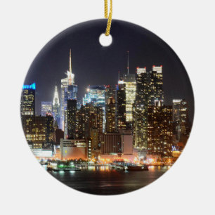 Manhattan Skyline New York in der Nacht Keramikornament