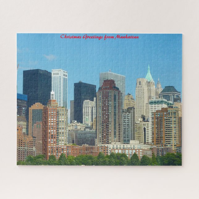 Manhattan Skyline New York - Weihnachtsgrüße Puzzle (Horizontal)