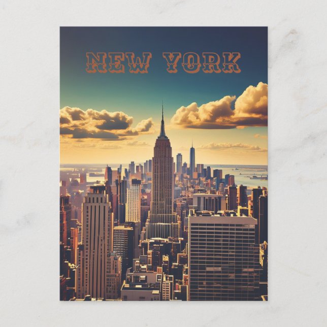 Manhattan Skyline Retro Vintag Sunset Postkarte (Vorderseite)