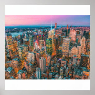 Manhattan-Skyline-Sonnenuntergangs-Glanz   Golden  Foliendrucke