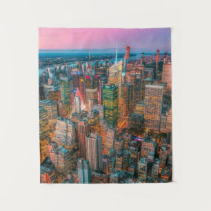 : Manhattan-Skyline-Sonnenuntergangs-Glühen Gold Wandteppich