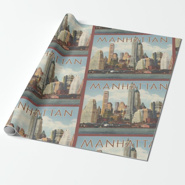 Manhattan Skyline Vintag New York Geschenkpapier (Ungerollt)