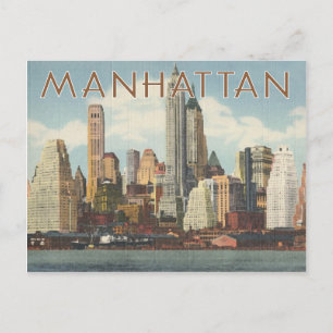 Manhattan-Skyline Vintage New York Postkarte