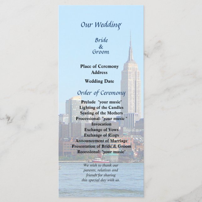 Manhattan Skyline vom Hoboken Wedding Program Programm (Vorderseite)