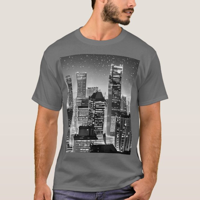 Manhattan Unter den Sternen in Schwarz und Weiß T-Shirt (Vorderseite)