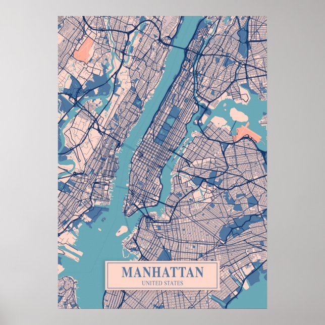 Manhattan - Vereinigte Staaten Breezy City Map Poster (Vorne)