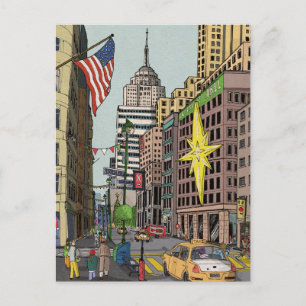 Manhattan Winter New York Weihnachts-Illustration Postkarte