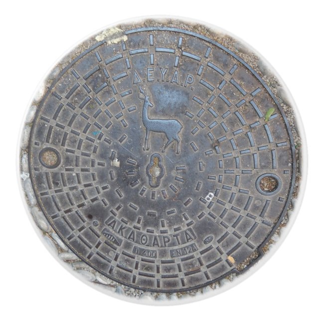 Manhole Cover antike Kopfsteinpflasterstraße Keramikknauf (Vorderseite)