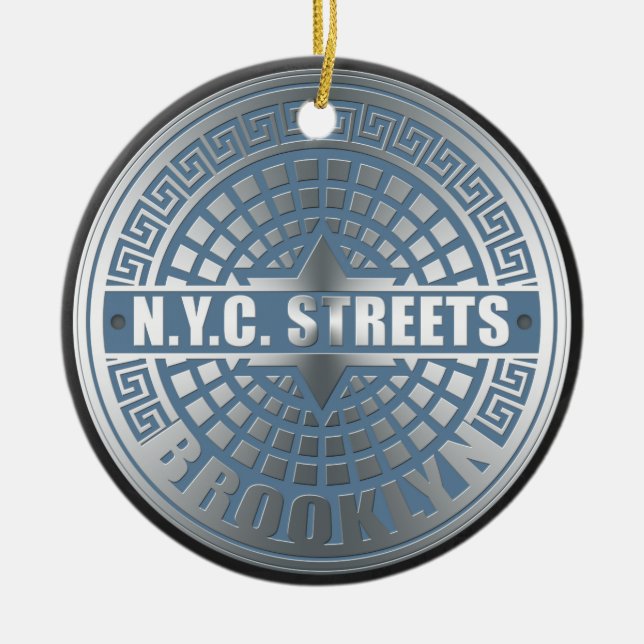 Manhole Cover Brooklyn Blue Keramik Ornament (Vorne)