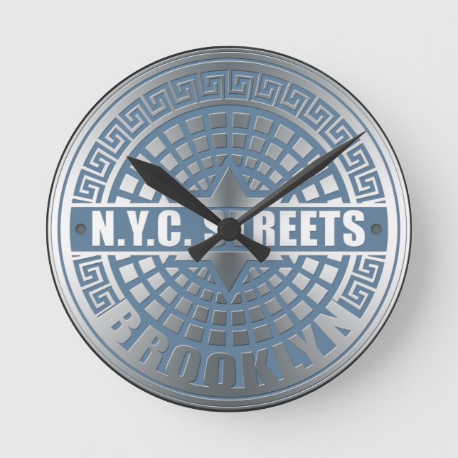 Manhole Cover Brooklyn Blue Runde Wanduhr (Vorderseite)
