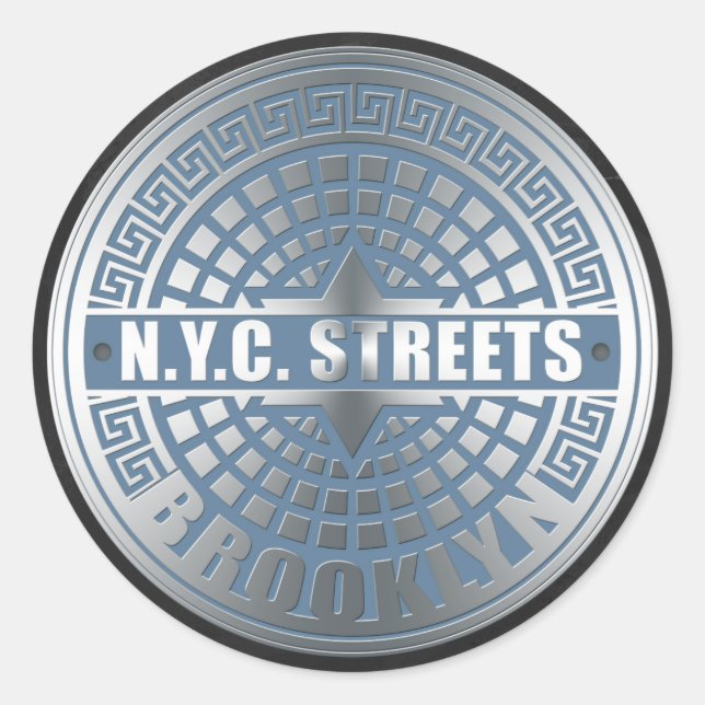 Manhole Cover Brooklyn Blue Runder Aufkleber (Vorderseite)