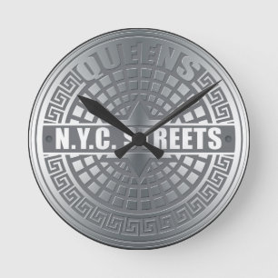 Manhole Covers Queens Runde Wanduhr