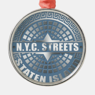 Manhole Staten Island Blue Ornament Aus Metall