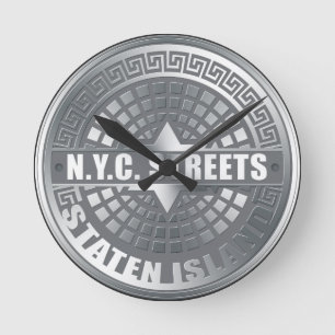 Manhole Staten Island Grau Runde Wanduhr