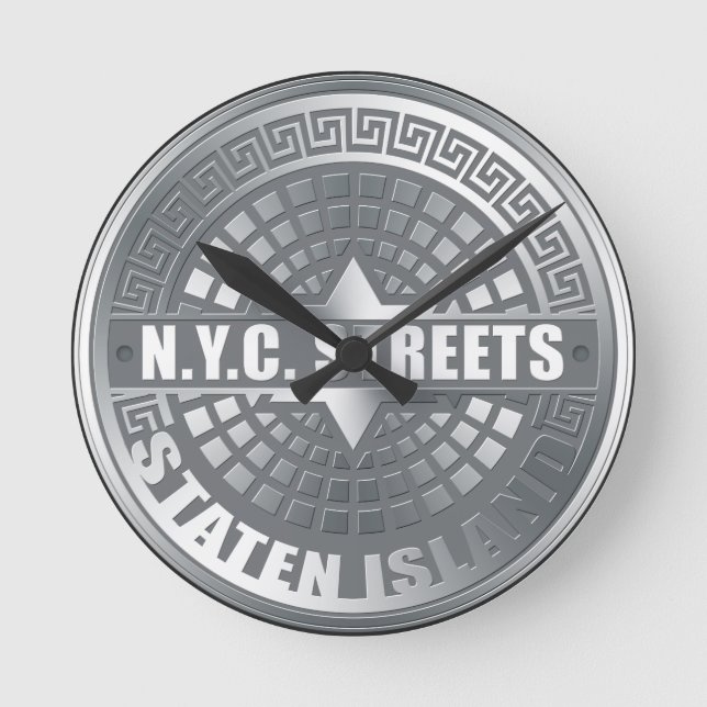 Manhole Staten Island Gray Runde Wanduhr (Vorderseite)
