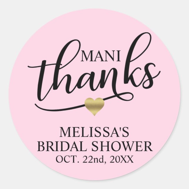 Mani Dank Bridal Baby Dusche Pink Nail Polnisch Runder Aufkleber (Vorderseite)