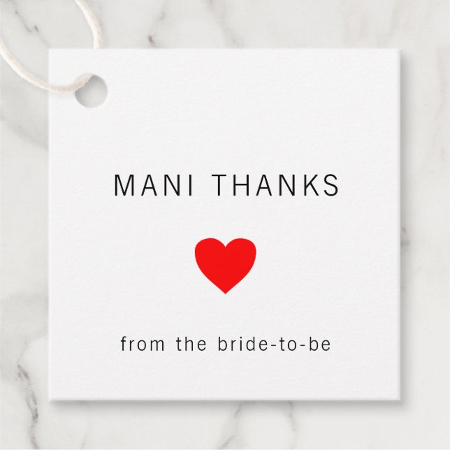 Mani Dank modernem Minimalistisches Brautparty Geschenkanhänger (Vorderseite)