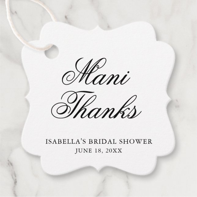 Mani Danke Elegant Calligraphy Brautparty Geschenkanhänger (Vorderseite)