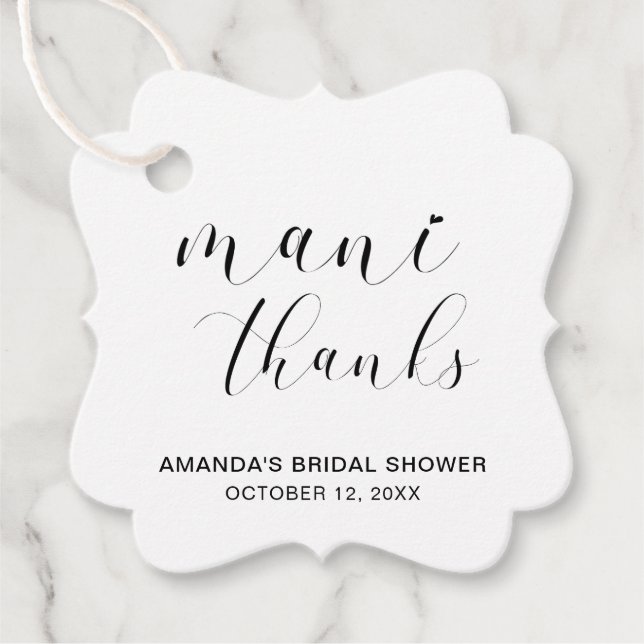Mani Danke Schwarz-weißes elegantes Brautparty Geschenkanhänger (Vorderseite)