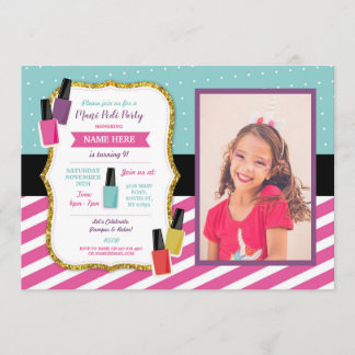 Mani Pedi Beauty Geburtstagsparty Pamper Foto Pink Einladung