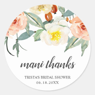 Mani Thanks Pfirsich-Blüten-Hochzeitsdusche-Favor Runder Aufkleber