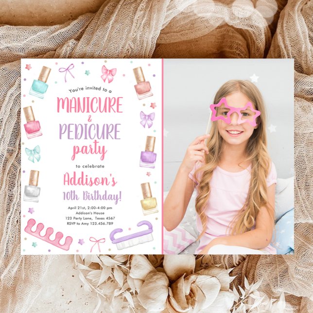 Manicure and Pedicure Bow Mani-Pedi Party Birthday Einladung (Von Creator hochgeladen)