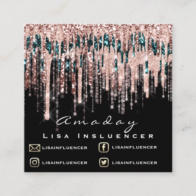 Manicure Nail Artist Tropfen Glitzer Soziale Rose  Quadratische Visitenkarte (Vorderseite)
